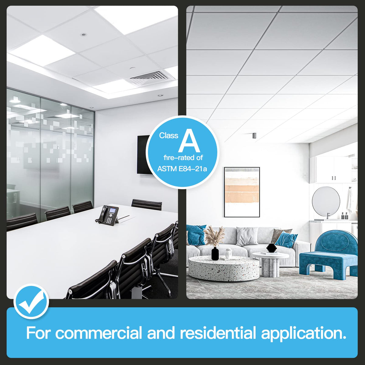 Art3d 2x2 white ceiling tile, fire-rated and waterproof for versatile installations
