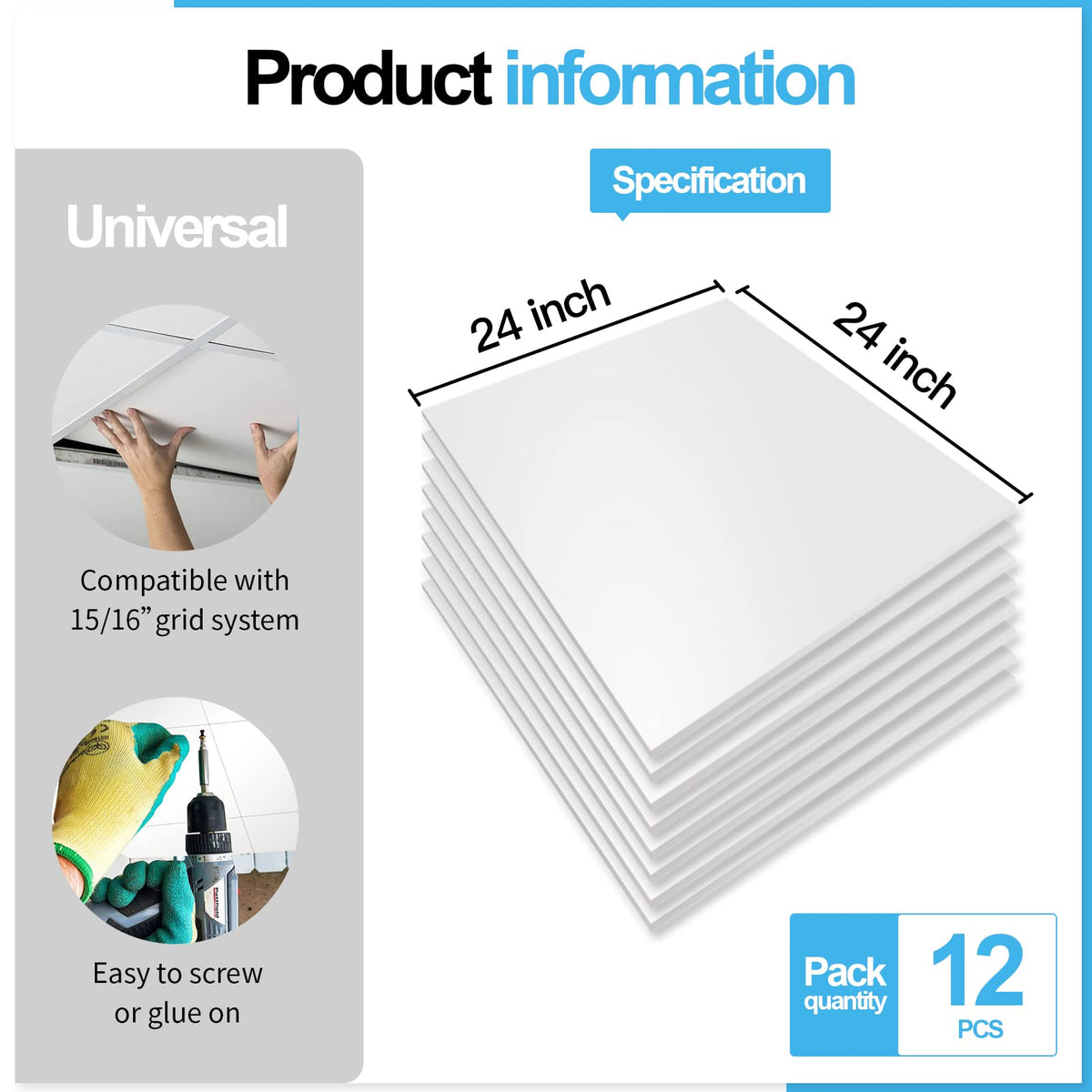 Art3d 2x2 white ceiling tile installed in a grid system for a neat look