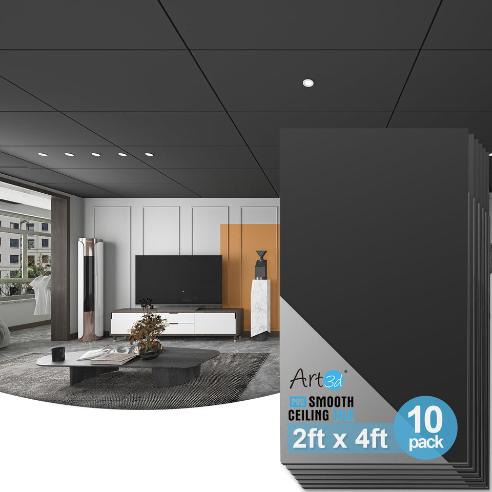 Art3d smooth drop ceiling tile in black for a fast, clean ceiling upgrade.