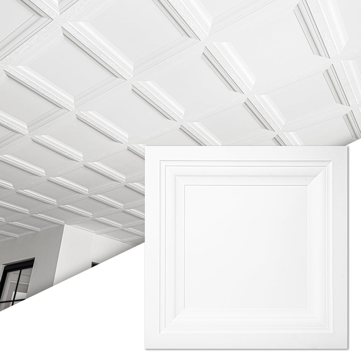 Art3d square drop ceiling tile in white for quick grid installation.