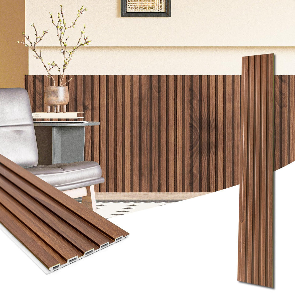 Art3d teak WPC wainscoting panel closeup showing textured teak finish for authentic warmth