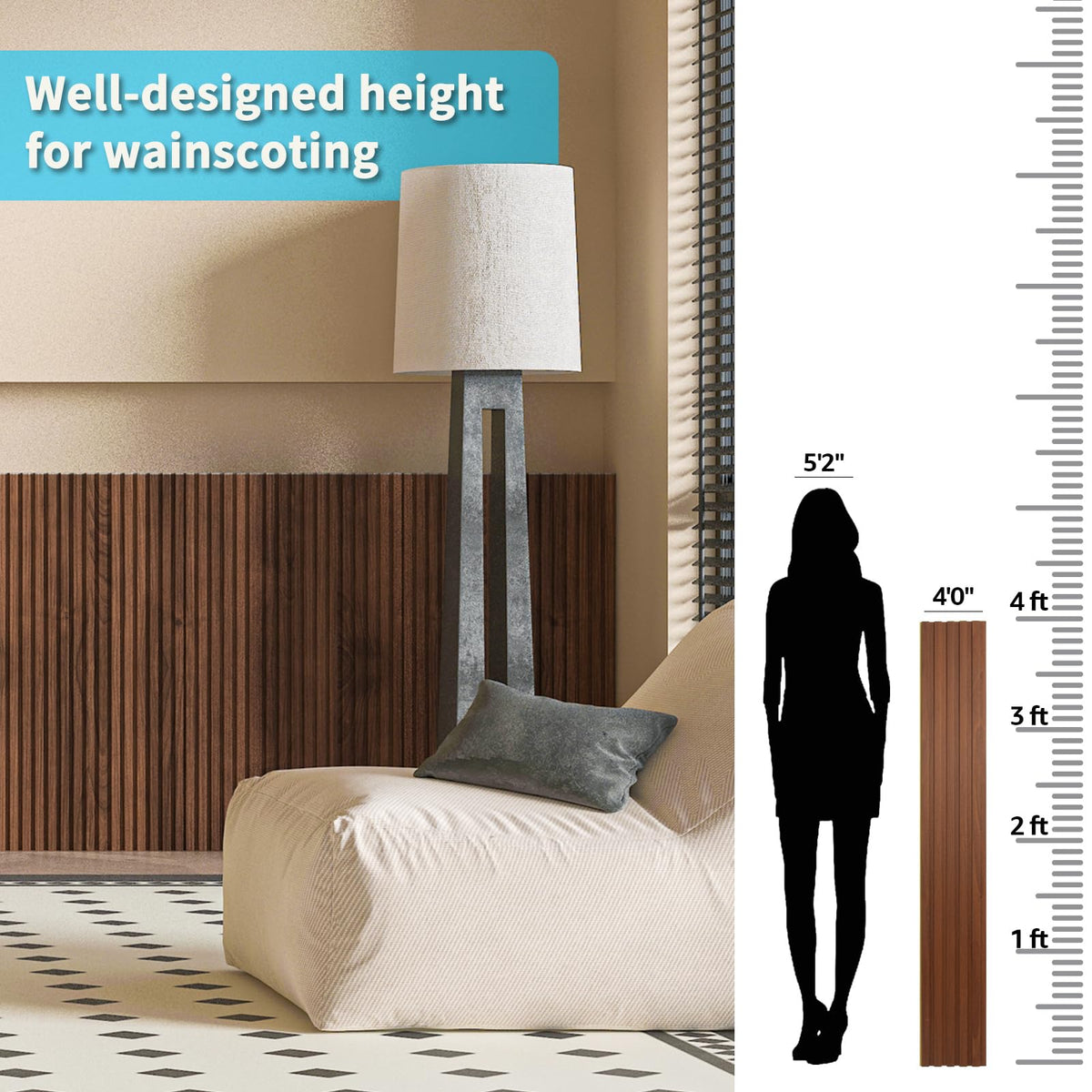 Art3d teak WPC wainscoting panel installation guide illustrates simple steps for a neat fit