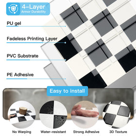 Art3d versatile-use tiles support backsplashes and counters with reliable adhesion