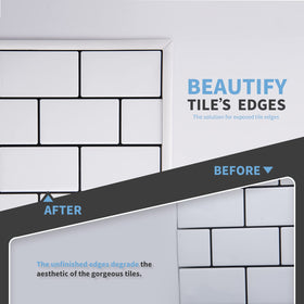 Art3d wall tile edge decor in white creates polished framing for tiles.