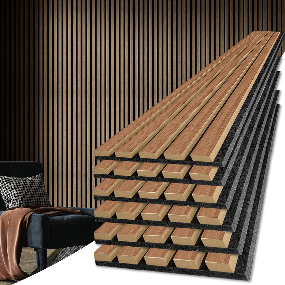 Art3d walnut wood slat acoustic panel close-up for refined sound control.