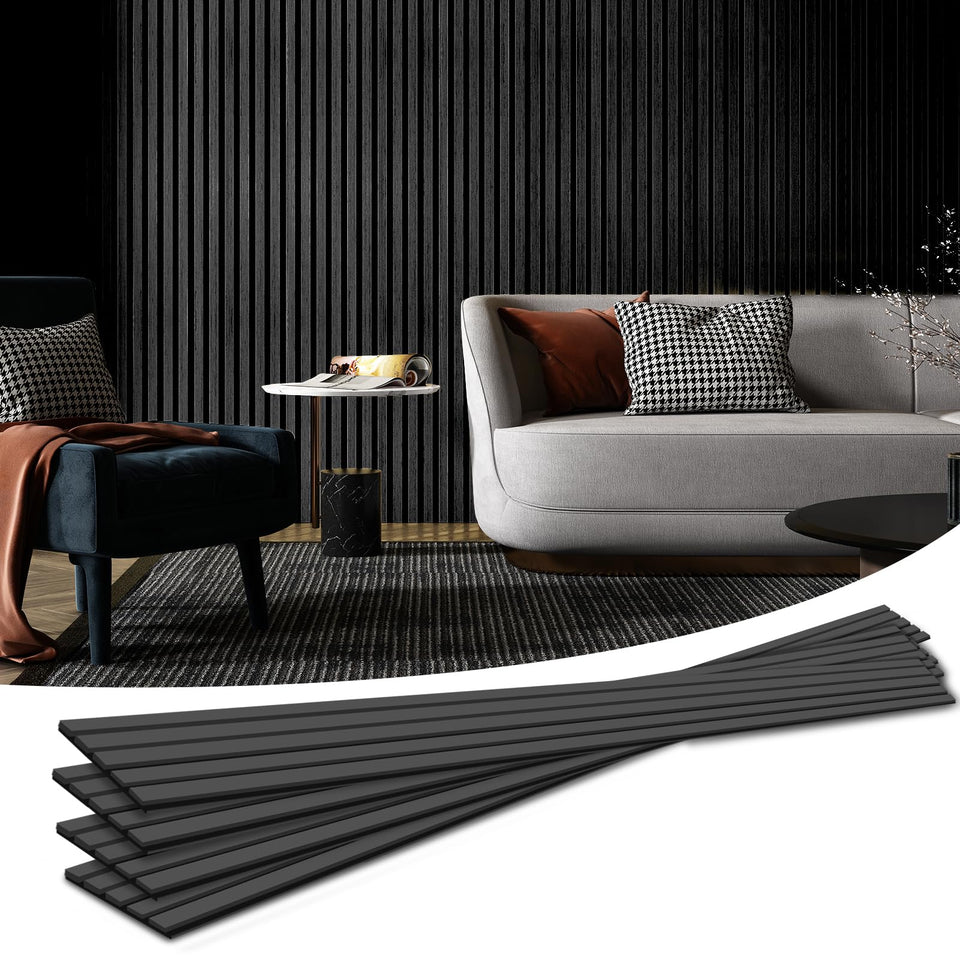 Art3d wood slat panel matte black pack four enhances room acoustics and style.