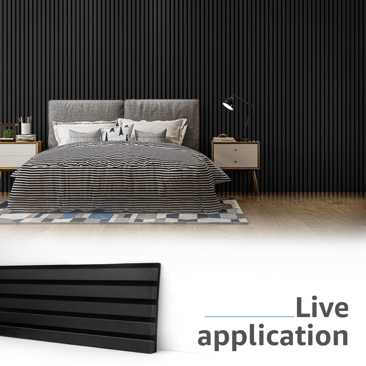 Art3d wood slat panel wall installation demonstrates clean, modern acoustic treatment.