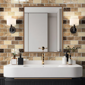 Art3d Yellow Jasper thicker backsplash tile in bathroom, moisture-ready and stylish.