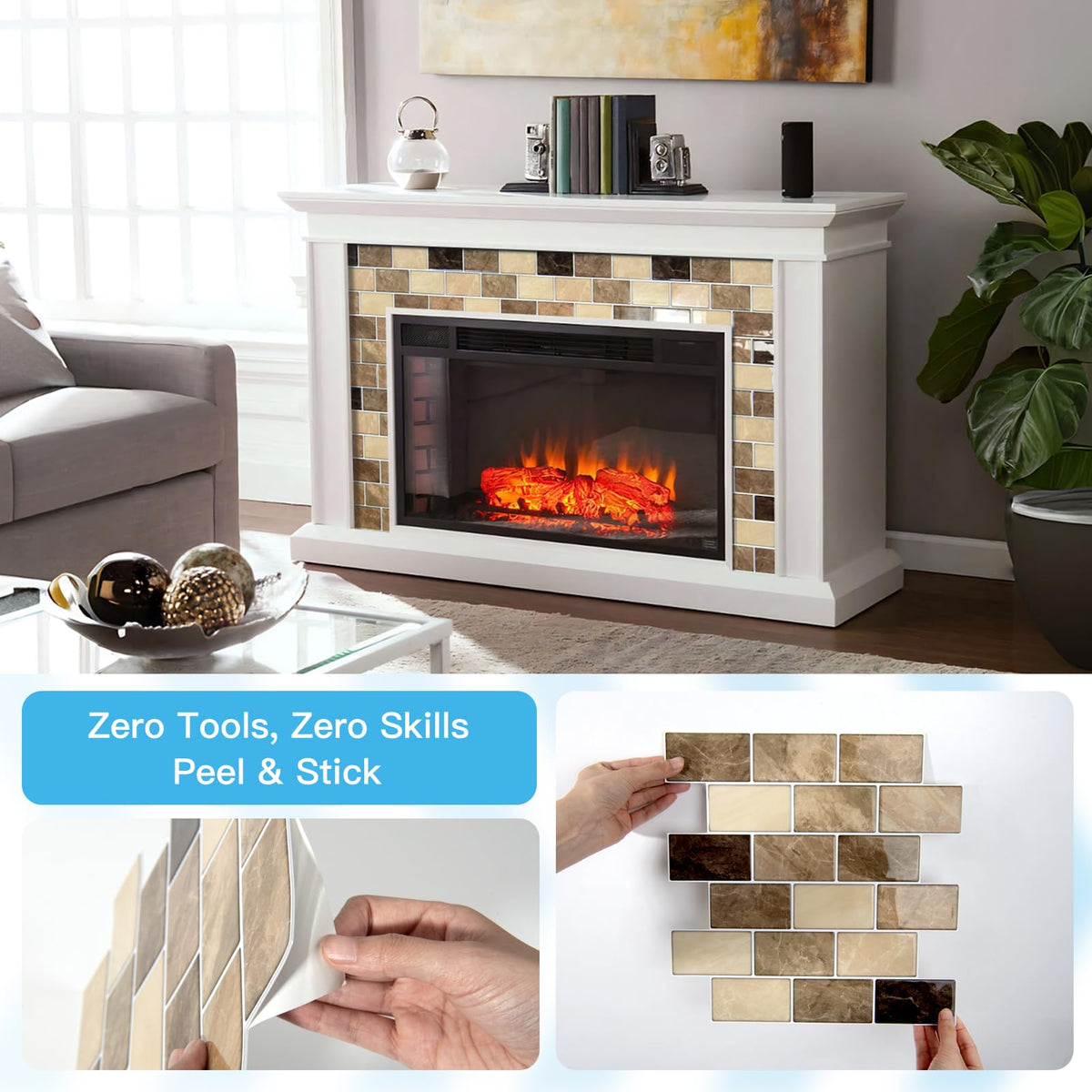 Art3d Yellow Jasper thicker backsplash tile self-adhesive backing, mess-free upgrade.
