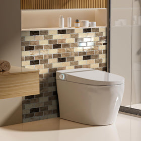 Art3d Yellow Jasper thicker backsplash tile behind stove, heat-conscious design.