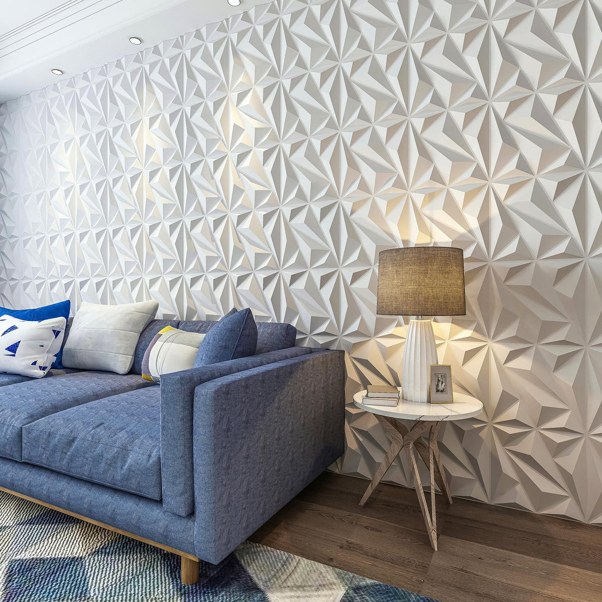 Art3dwallpanels diamond accent wall installation close-up captures simple DIY fit