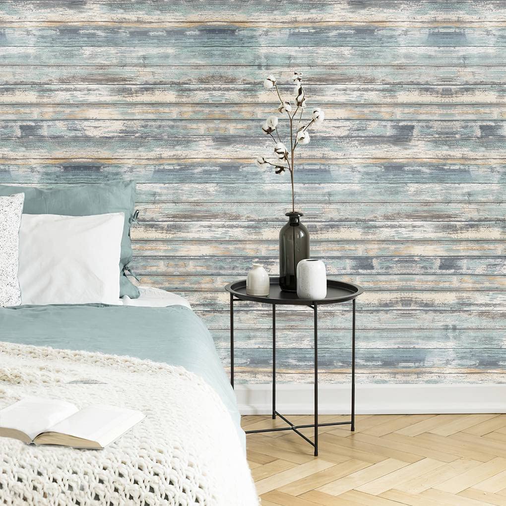 Arthome blue wood wallpaper peel and stick in action for quick upgrades.