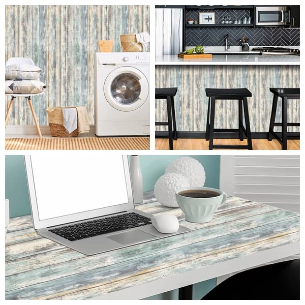 Arthome blue rustic wood paper wall decor transformation.