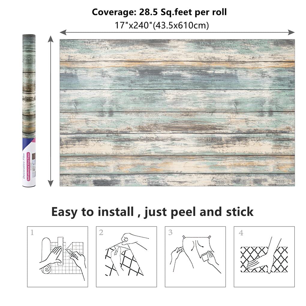 Arthome blue rustic wood paper wrinkle-free finish after application.