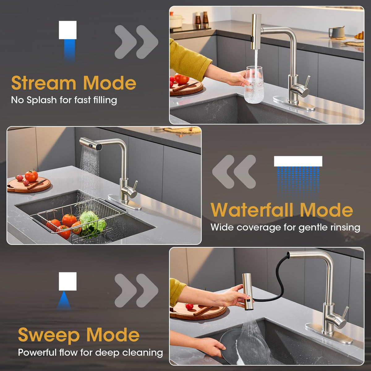 Artiqua pull-down sprayer with retractable hose for flexible sink reach