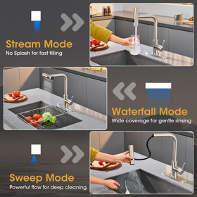 Artiqua pull-down sprayer with retractable hose for flexible sink reach