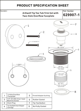 Artiwell adapter bushings fit 1-1/2 and 1-5/8 inch drains for versatile retrofit.