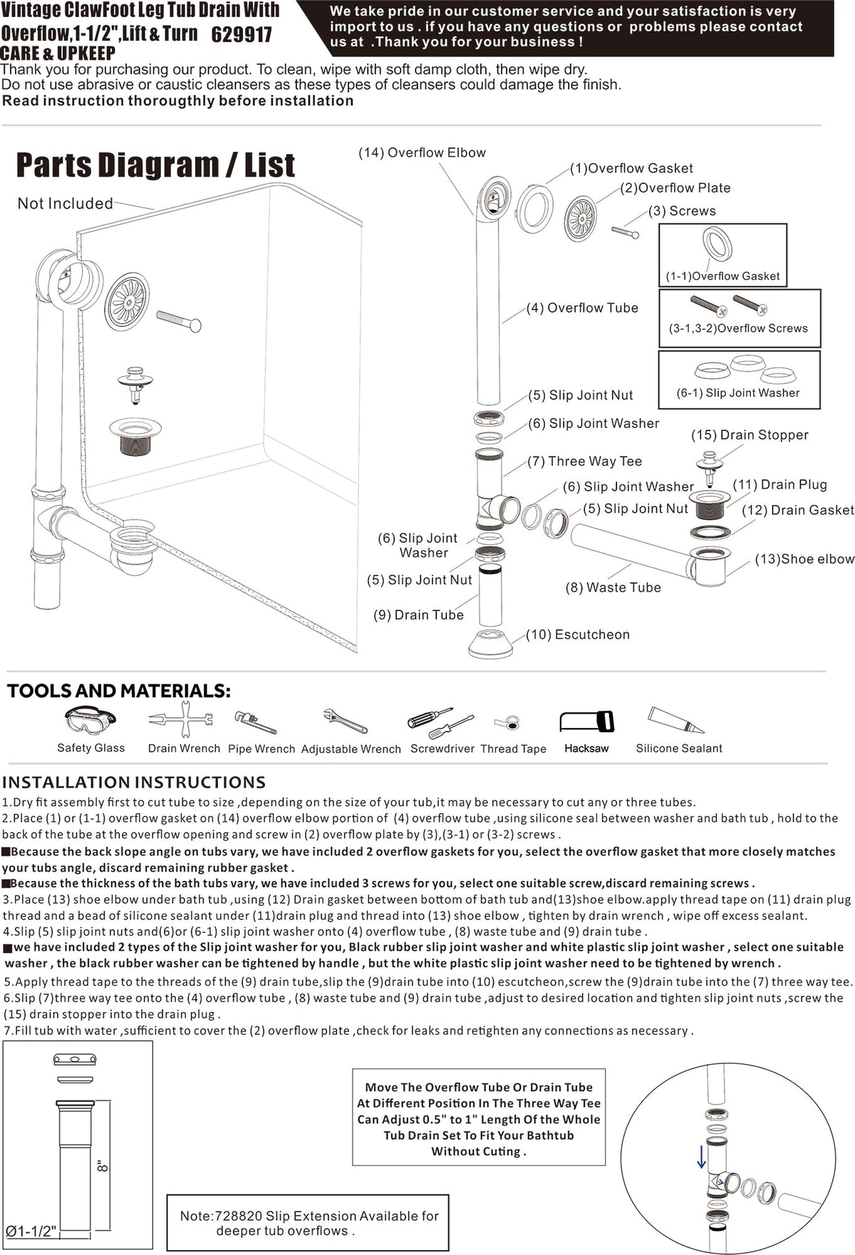 Artiwell easy installation lift and turn kit fits many clawfoot tubs