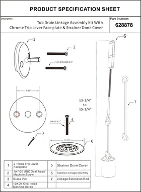 Extension rod option for taller tubs to extend linkage length