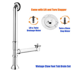 Artiwell lift and turn stopper in clawfoot drain for effortless water control
