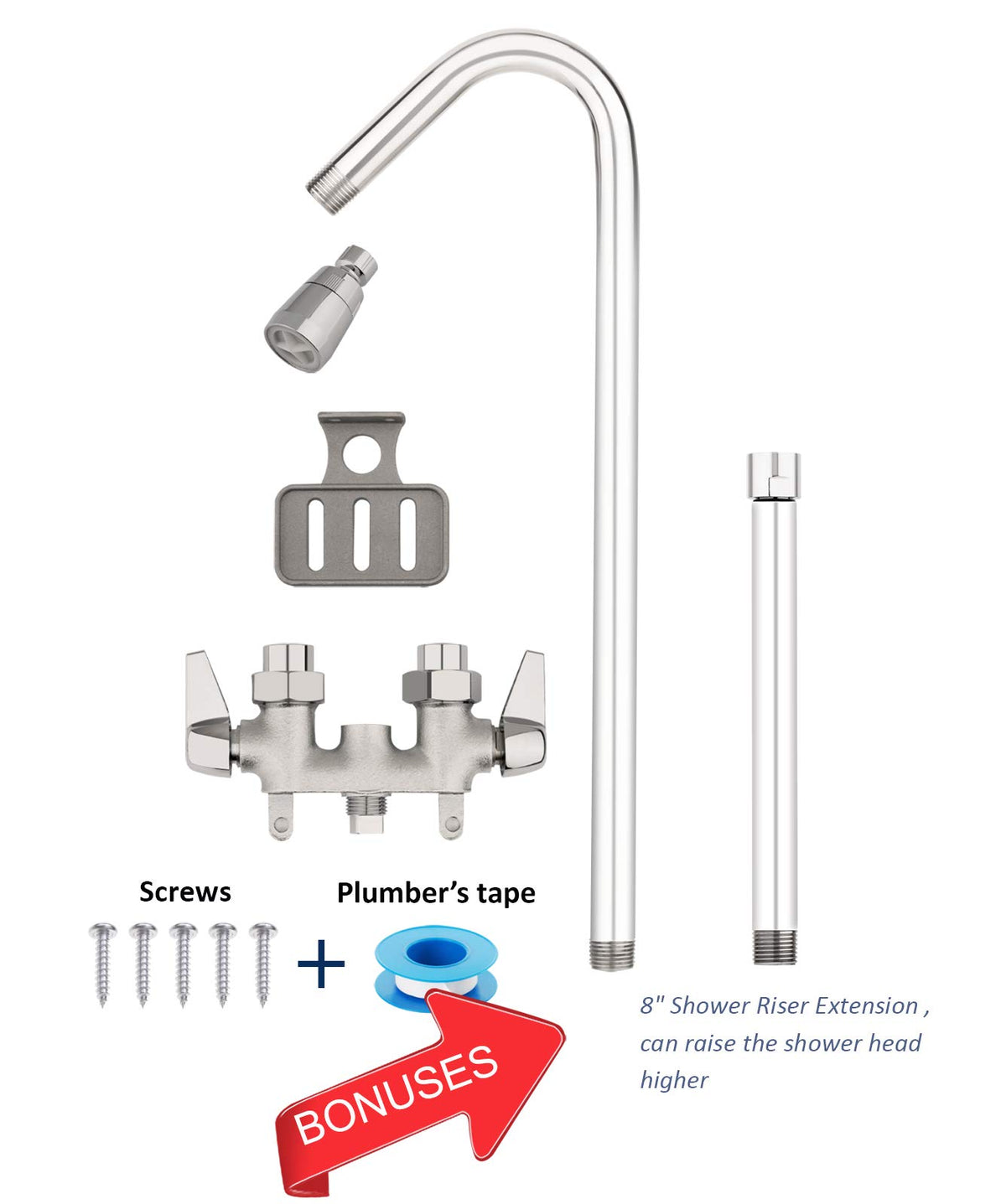 Artiwell chrome 16-inch shower riser provides sturdy height for outdoor showering