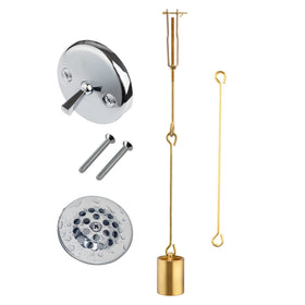 Artiwell tub drain linkage assembly front view showing durable brass construction