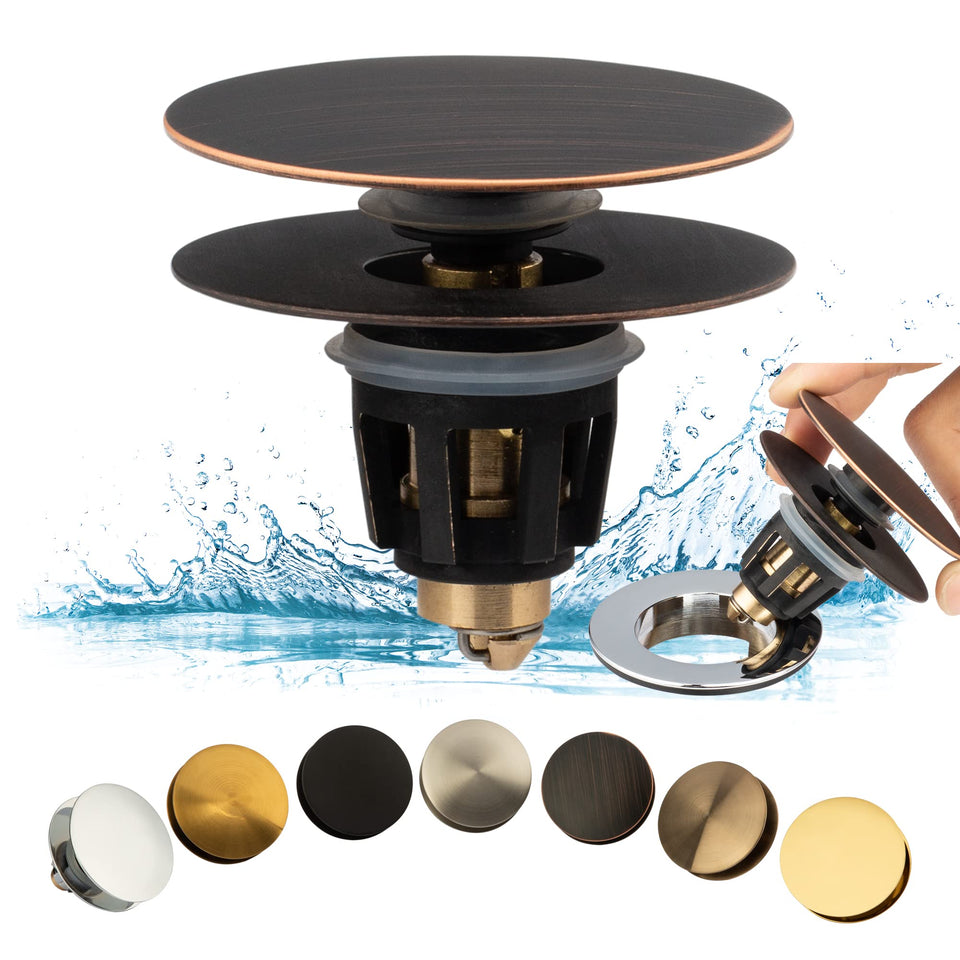 Artiwell universal bathroom sink drain stopper in oil rubbed bronze, fits common pop-up drains.