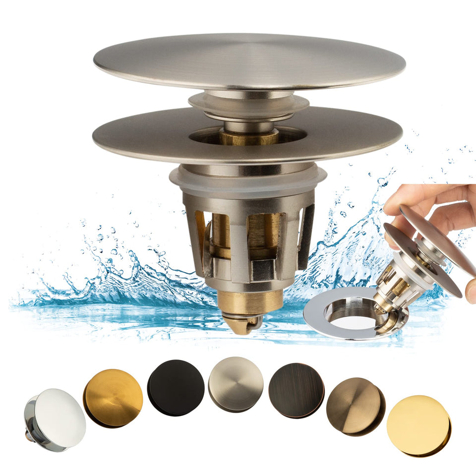 Artiwell universal drain stopper in brushed nickel showcasing durable sealing