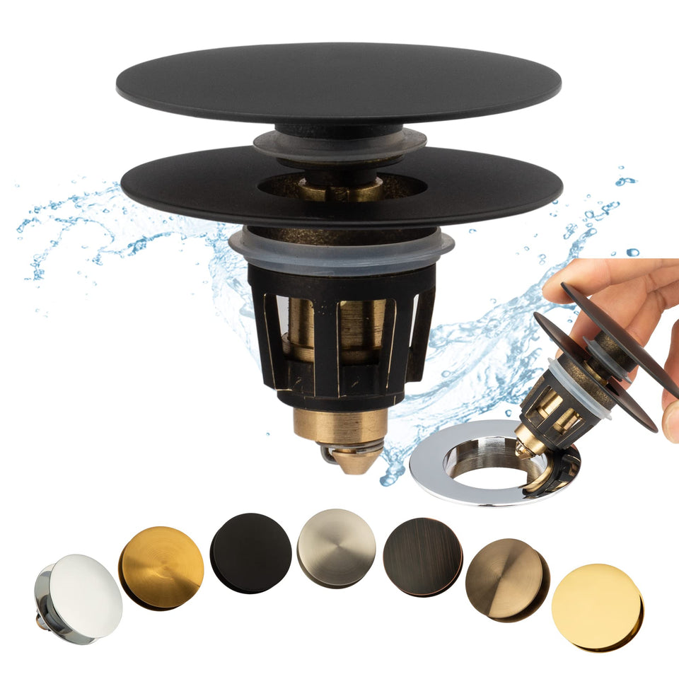 Artiwell universal sink drain stopper in Matt Black suitable for pop-up drains and easy replacement