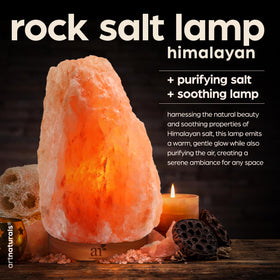 ArtNaturals Himalayan salt lamp with wood base creates serene bedroom ambiance.