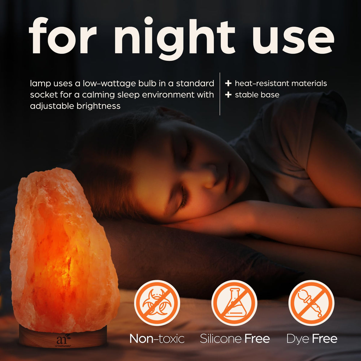 ArtNaturals Himalayan salt lamp offers gentle night light with warm glow.