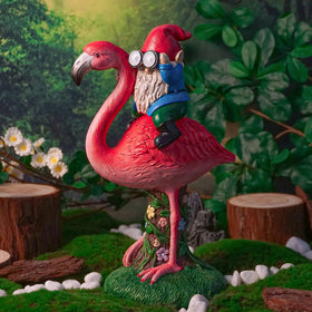 ArtTerpnica solar flamingo gnome closeup paint detail highlights durable resin finish.