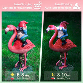 ArtTerpnica solar flamingo gnome hand-painted colors stay vivid outdoors.