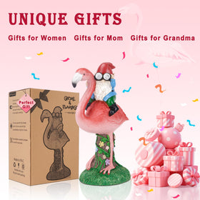 ArtTerpnica solar flamingo gnome side view showcasing whimsical pose and vibrant hand-painted colors.