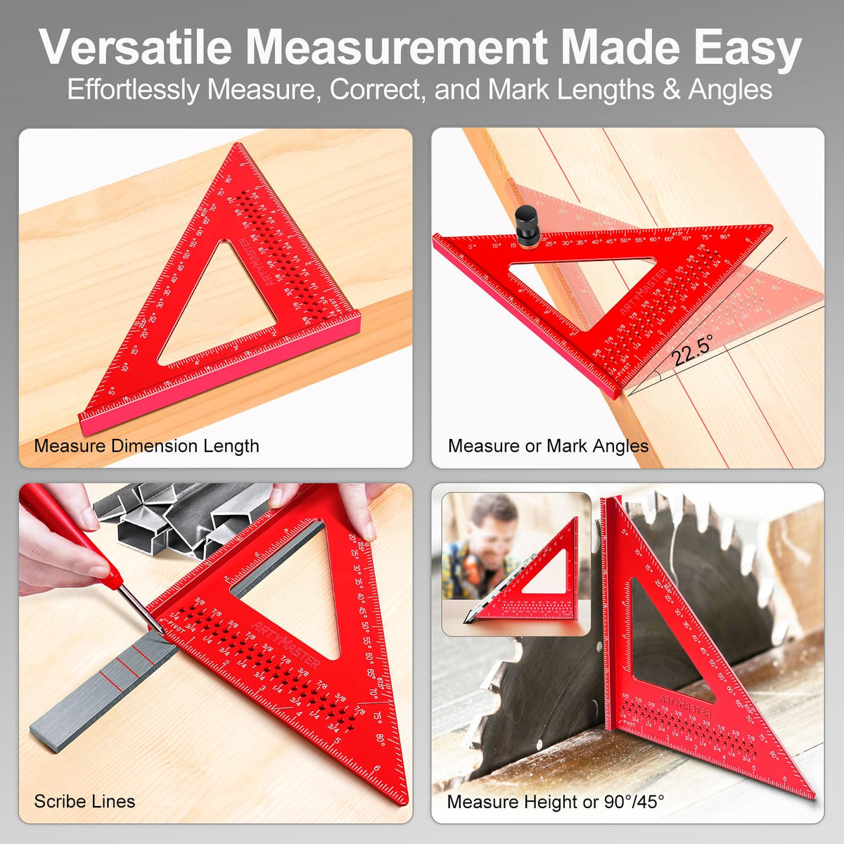 ARTYMASTER 0-90 degrees angle marking helps you mark perfect angles quickly.