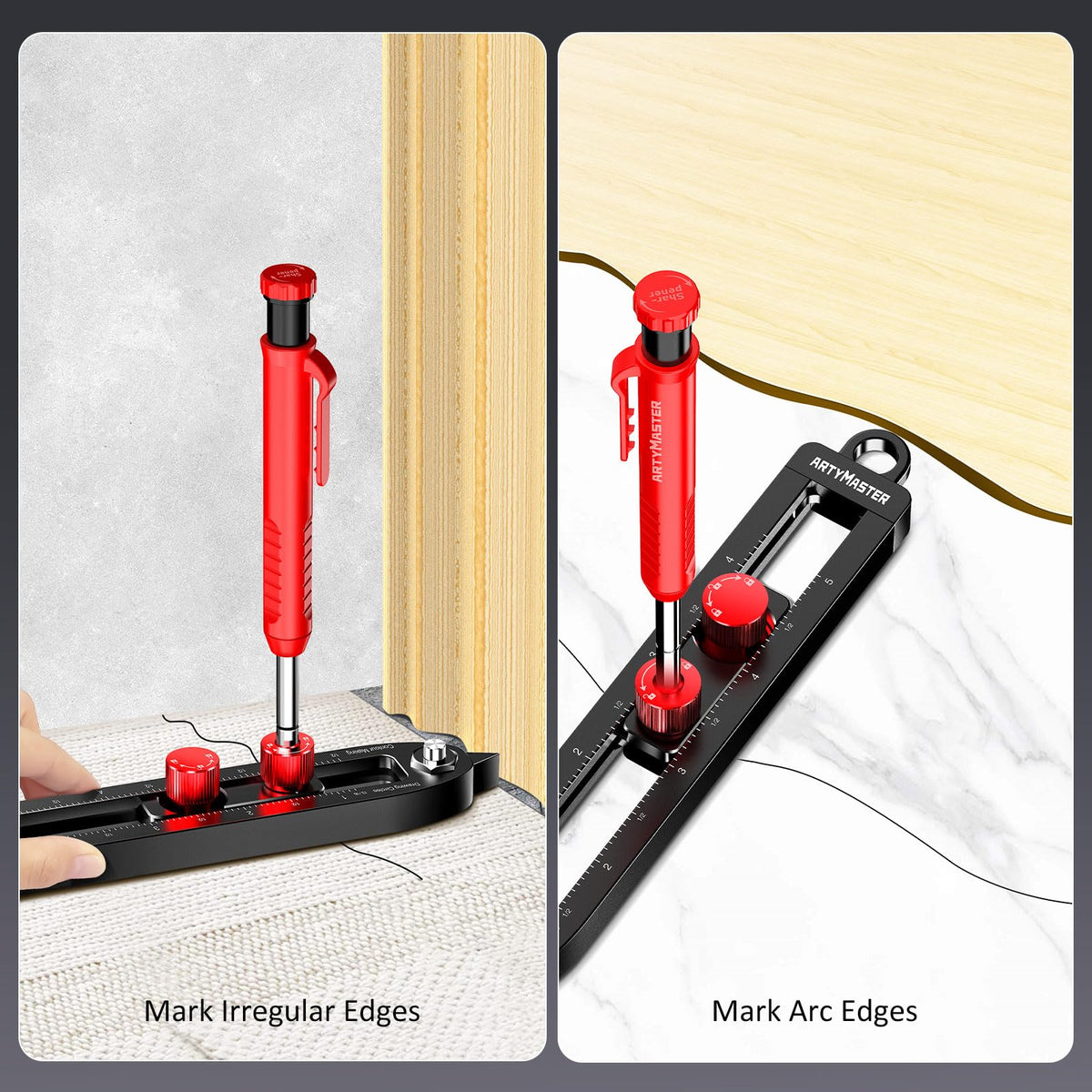 ARTYMASTER center pin and sliding plate for precise arcs and circles.