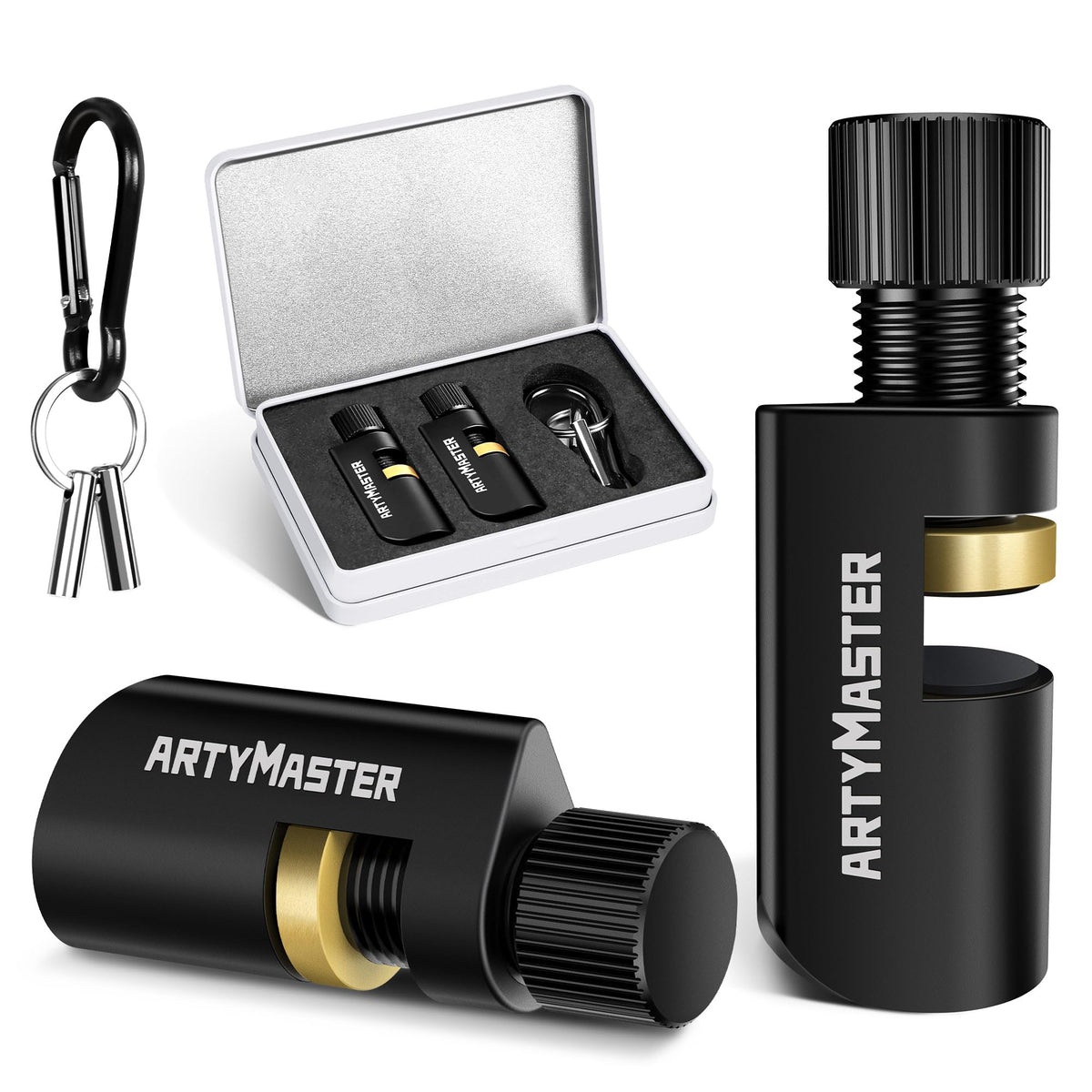 ArtyMaster stair gauges with rubber pad, top view for stable framing square measurements.