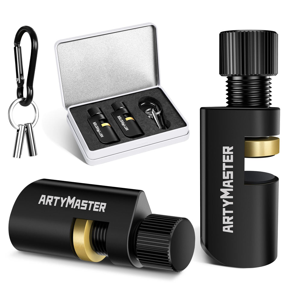 ArtyMaster stair gauges with rubber pad, top view for stable framing square measurements.