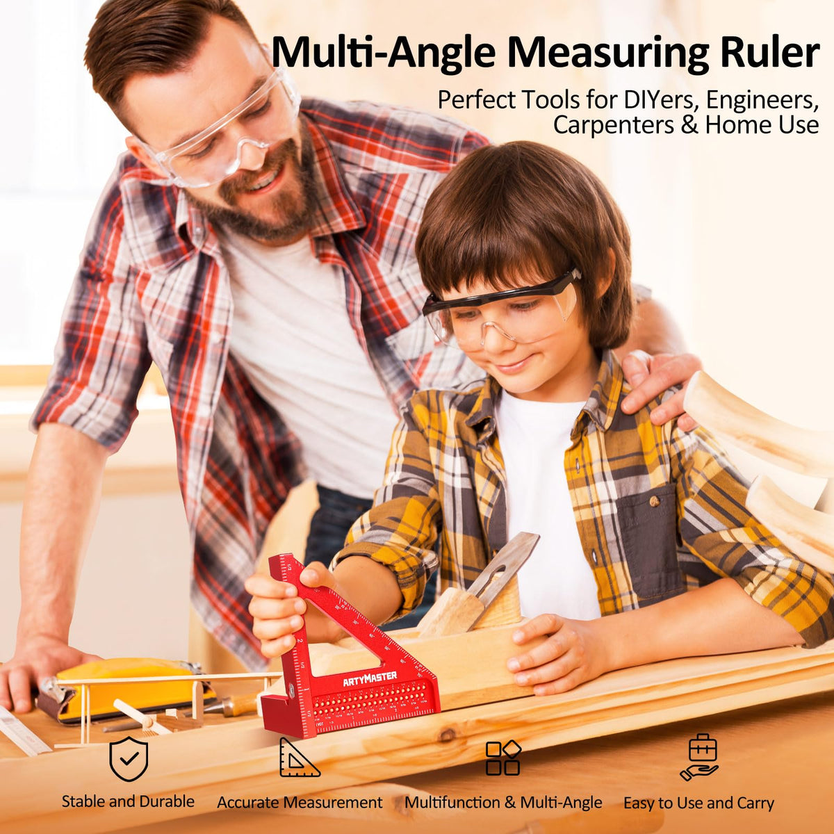 ARTYMASTER WT102A aluminum alloy body delivers durable lightweight woodworking accuracy.