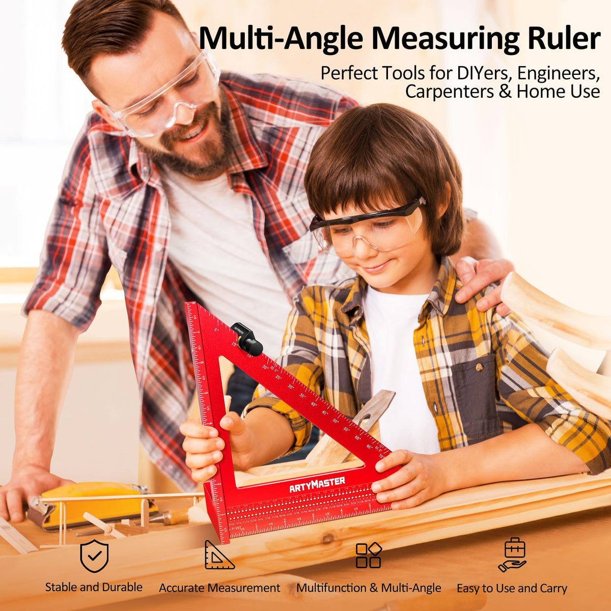 ARTYMASTER WT103C 3D angle ruler highlights versatile multi-angle measurement.