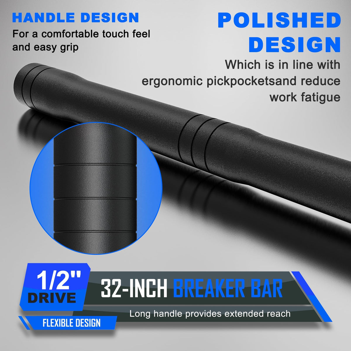 Arwealxs chrome vanadium steel breaker bar resists corrosion for long life.