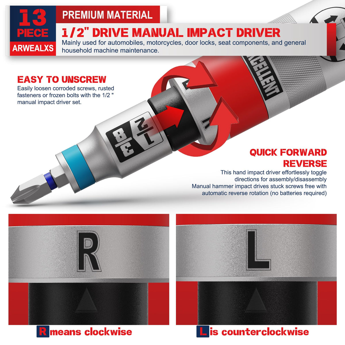 Arwealxs non-slip knurled grip provides controlled tapping