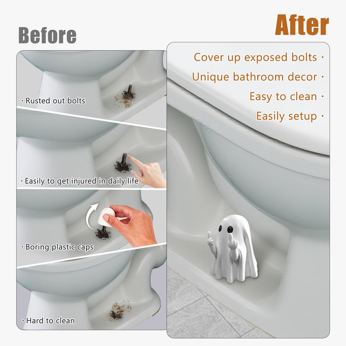Arxonis ghost toilet bolt caps white protect bolts and add whimsical style