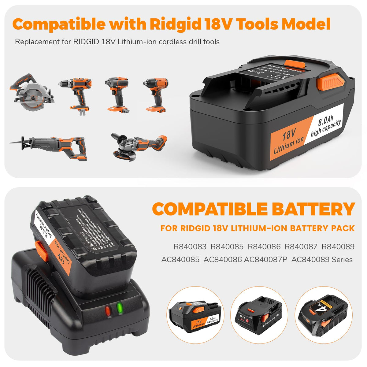 ARyee 8.0Ah high-capacity battery provides extended runtime for heavy-duty tasks.