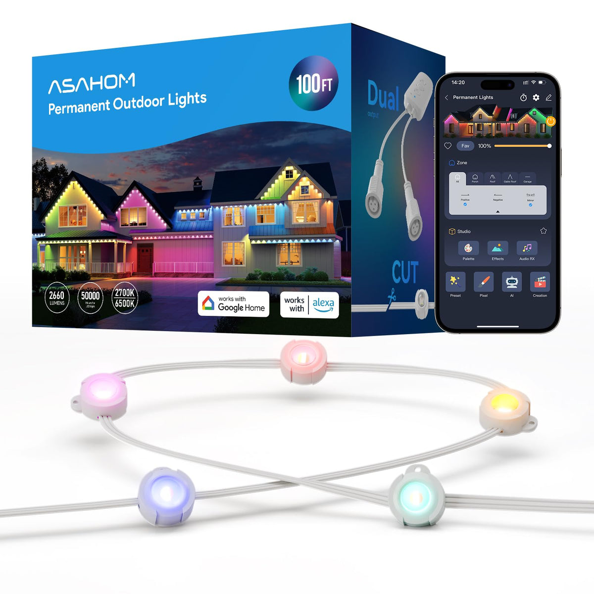 ASAHOM S107B outdoor lights illuminate exteriors with vibrant color options.