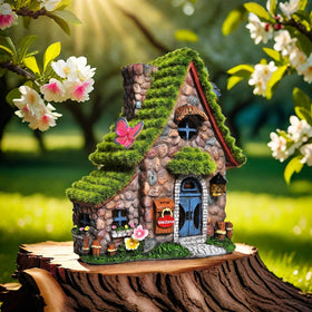 ASAWASA garden statue with flocked textures and cobblestone accents for whimsy