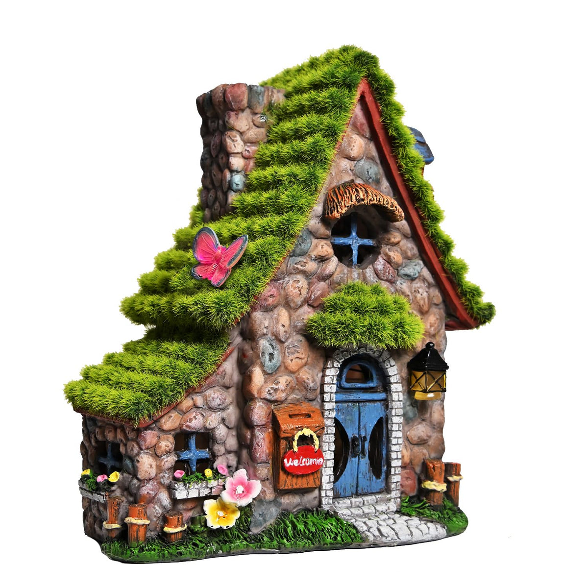 ASAWASA resin fairy house with solar light for year round garden charm