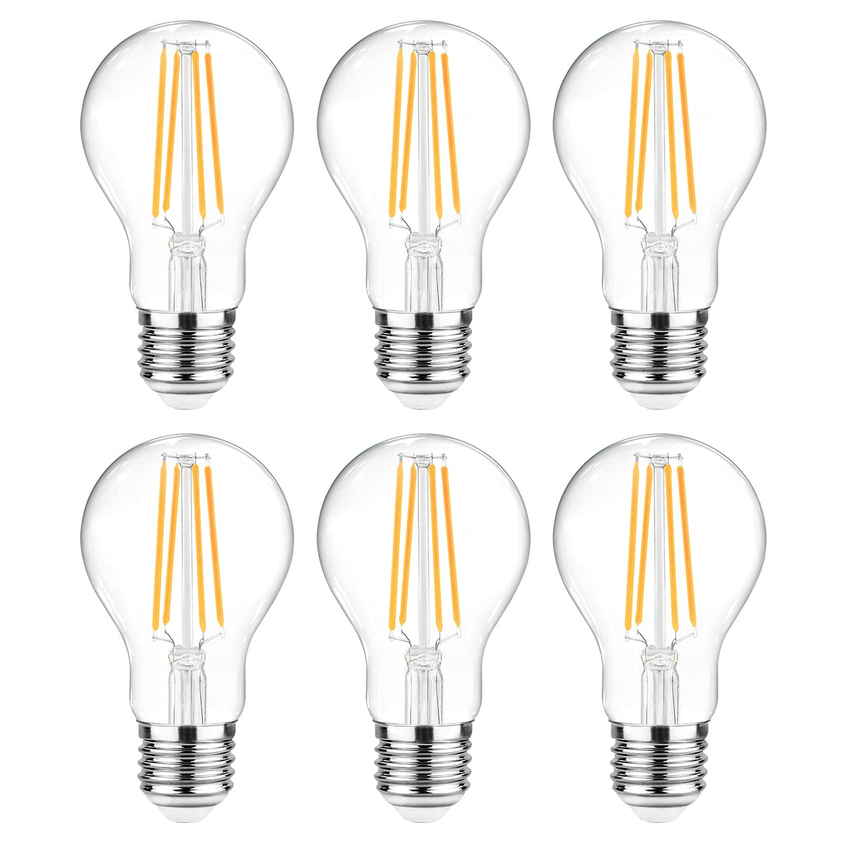 Ascher 60W-equivalent LED filament bulb with clear glass, front view; ideal for vintage lighting.