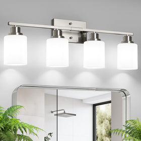 Ascher 4-light vanity over mirror evenly brightens bathrooms