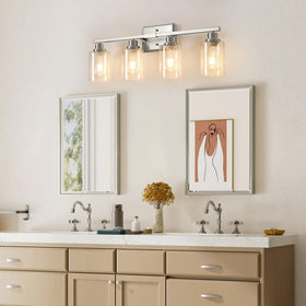 Ascher bathroom light over mirror with E26 base suitable for LED bulbs.